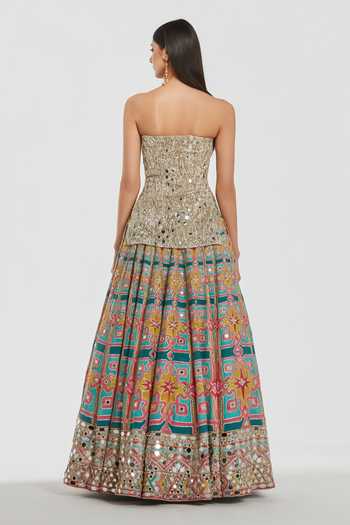 Abhinav Mishra Mirror Work Peplum Top & Lehenga Set 