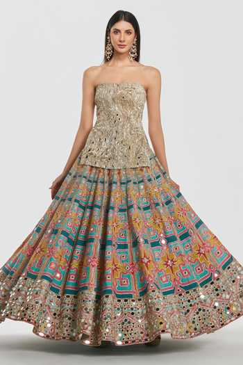 Abhinav Mishra Mirror Work Peplum Top & Lehenga Set 