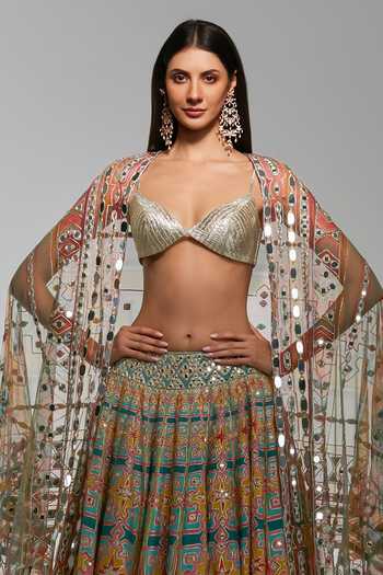 Buy Abhinav Mishra Multi Color Chanderi, Net Sweetheart Neck Zari Embroidered Lehenga Set Online at Aza Fashions Buy_Abhinav Mishra_Multi Color Chanderi, Net Sweetheart Neck Zari Embroidered Lehenga Set _Online_at_Aza_Fashions