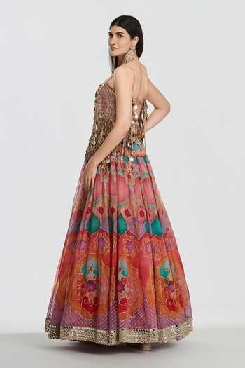 Abhinav Mishra Mirror Fringe Embroidered Peplum Top & Lehenga Set 