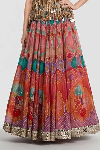 Shop_Abhinav Mishra_Multi Color Net, Organza Mirror Fringe Embroidered Peplum Top And Lehenga Set _Online_at_Aza_Fashions