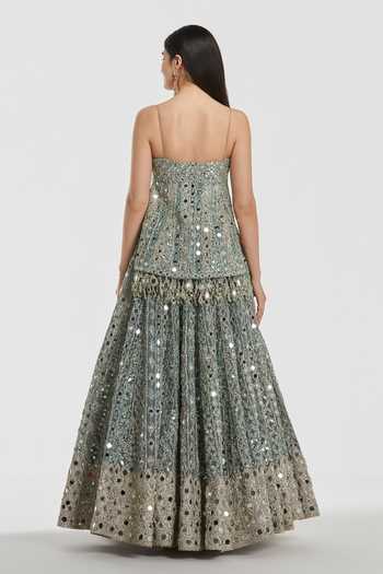 Abhinav Mishra Mirror Embroidered Peplum Top & Lehenga Set 