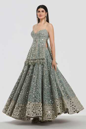Abhinav Mishra Mirror Embroidered Peplum Top & Lehenga Set 