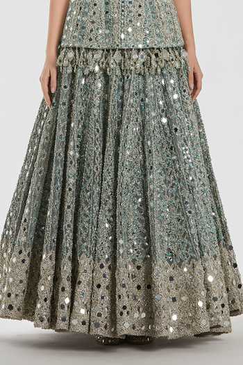 Abhinav Mishra_Blue Net Sweetheart Neck Mirror Embroidered Peplum Top And Lehenga Set _at_Aza_Fashions