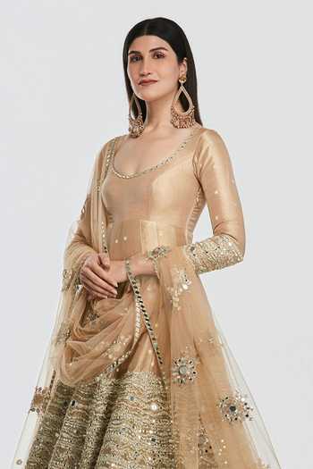 Abhinav Mishra Gold Tissue, Net Scoop Neck Mirror Embroidered Anarkali Set Online at Aza Fashions Abhinav Mishra_Gold Tissue, Net Scoop Neck Mirror Embroidered Anarkali Set _Online_at_Aza_Fashions