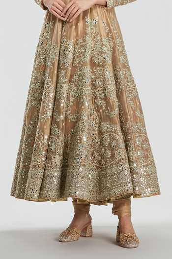 Shop_Abhinav Mishra_Gold Tissue, Net Scoop Neck Zari Embroidered Anarkali Set _Online_at_Aza_Fashions