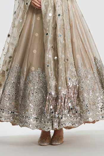 Shop_Abhinav Mishra_Rose Gold Tissue Scoop Neck Mirror Embellished Anarkali Set _Online_at_Aza_Fashions