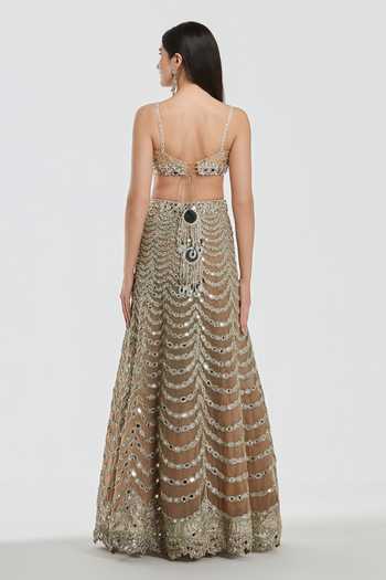Abhinav Mishra Gold Net Sweetheart , Open Mirror Work Jacket Lehenga Set Online at Aza Fashions Abhinav Mishra_Gold Net Sweetheart , Open Mirror Work Jacket Lehenga Set _Online_at_Aza_Fashions