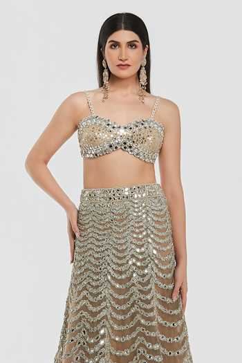 Buy Abhinav Mishra Gold Net Sweetheart , Open Mirror Work Jacket Lehenga Set Online at Aza Fashions Buy_Abhinav Mishra_Gold Net Sweetheart , Open Mirror Work Jacket Lehenga Set _Online_at_Aza_Fashions