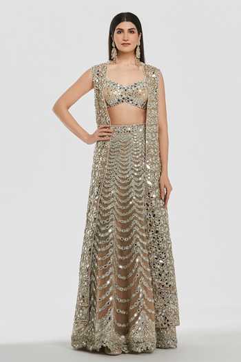 Abhinav Mishra Mirror Work Jacket Lehenga Set 