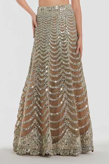 Abhinav Mishra Gold Net Sweetheart , Open Mirror Work Jacket Lehenga Set at Aza Fashions Abhinav Mishra_Gold Net Sweetheart , Open Mirror Work Jacket Lehenga Set _at_Aza_Fashions