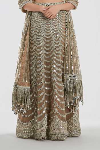Shop_Abhinav Mishra_Gold Net Sweetheart Neck Mirror Work Lehenga Blouse Set _Online_at_Aza_Fashions
