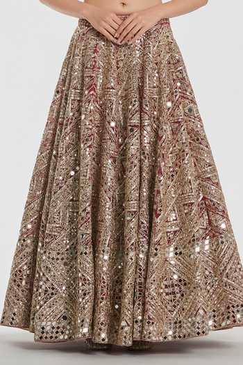 Abhinav Mishra_Pink Net V-neck Zari Embellished Lehenga Set _at_Aza_Fashions