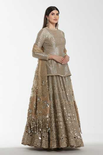 Abhinav Mishra Silver Tissue Round Neck Mirror Embroidered Lehenga Set Online at Aza Fashions Abhinav Mishra_Silver Tissue Round Neck Mirror Embroidered Lehenga Set _Online_at_Aza_Fashions