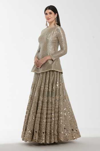 Buy Abhinav Mishra Silver Tissue Round Neck Mirror Embroidered Lehenga Set Online at Aza Fashions Buy_Abhinav Mishra_Silver Tissue Round Neck Mirror Embroidered Lehenga Set _Online_at_Aza_Fashions
