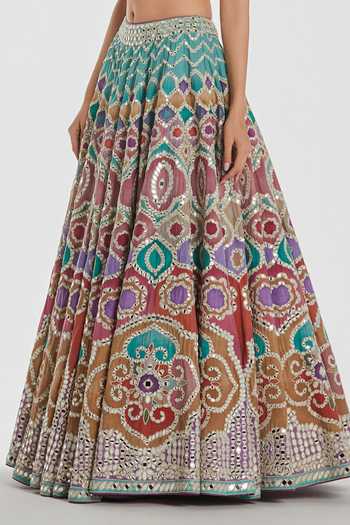 Shop_Abhinav Mishra_Multi Color Chanderi V-neck Mirror Embroidered Lehenga Set _Online_at_Aza_Fashions