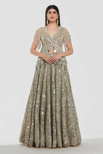 Abhinav Mishra Mirror Work Blouse & Lehenga Set 