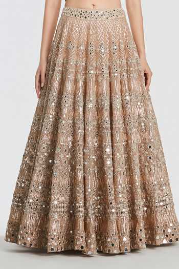 Shop_Abhinav Mishra_Peach Net Round Neck Embroidered Lehenga Set _Online_at_Aza_Fashions