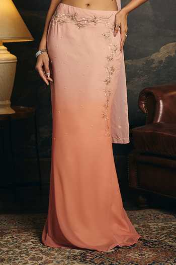Shop Saanjh By Lea Peach Georgette V-, Halter Mridula Embroidered Skirt Set Online at Aza Fashions Shop_Saanjh By Lea_Peach Georgette V-, Halter Mridula Embroidered Skirt Set _Online_at_Aza_Fashions