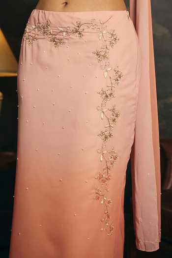 Saanjh By Lea Peach Georgette V-, Halter Mridula Embroidered Skirt Set at Aza Fashions Saanjh By Lea_Peach Georgette V-, Halter Mridula Embroidered Skirt Set _at_Aza_Fashions