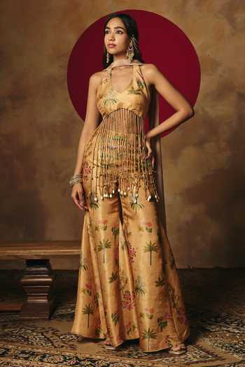 SAANJH BY LEA Mira Embroidered Tassel Kurta Sharara Set 