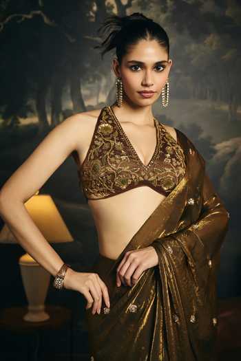SAANJH BY LEA Kumud Olive Embroidered Blouse 