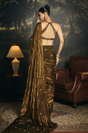 SAANJH BY LEA Kumud Olive Embroidered Blouse 