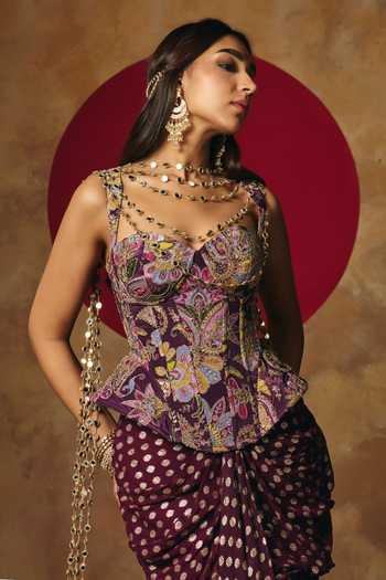 Buy Saanjh By Lea Wine Ragini Mirror Work Dupatta Online at Aza Fashions Buy_Saanjh By Lea_Wine Ragini Mirror Work Dupatta _Online_at_Aza_Fashions