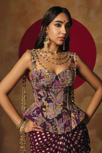Shop Saanjh By Lea Wine Ragini Mirror Work Dupatta Online at Aza Fashions Shop_Saanjh By Lea_Wine Ragini Mirror Work Dupatta _Online_at_Aza_Fashions