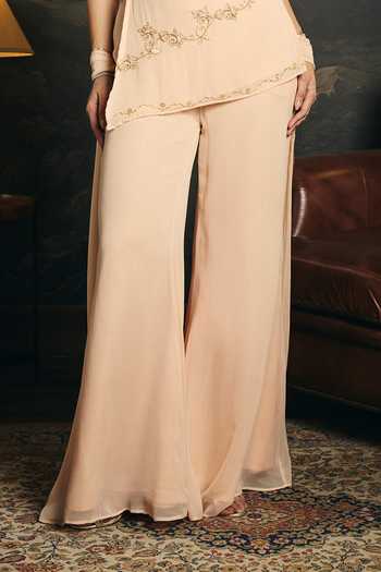 Shop_SAANJH BY LEA_Peach Georgette Halter Neck, Yes Poornima Embroidered Y2k Kurta Set _Online_at_Aza_Fashions