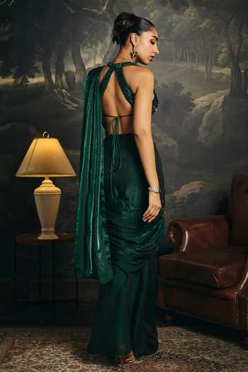 SAANJH BY LEA Kadambari Pre-Draped Saree With Embroidered Blouse 