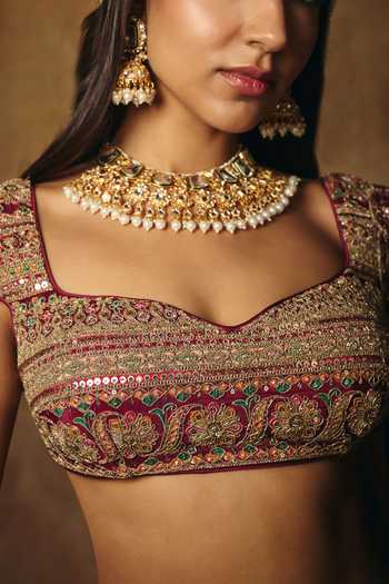 SAANJH BY LEA Gold Tissue Sweetheart Neck Amaira Banarasi Woven Lehenga Set at Aza Fashions SAANJH BY LEA_Gold Tissue Sweetheart Neck Amaira Banarasi Woven Lehenga Set _at_Aza_Fashions