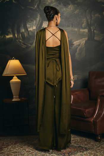 SAANJH BY LEA Chaaya Olive Embroidered Y2K Kurta Set 