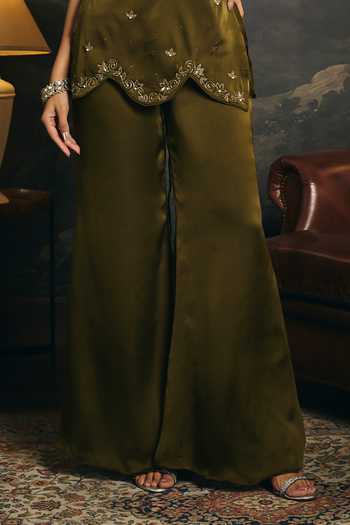 Buy_SAANJH BY LEA_Olive Green Chiffon Sweetheart Neck, Yes Chaaya Embroidered Y2k Kurta Set _Online_at_Aza_Fashions