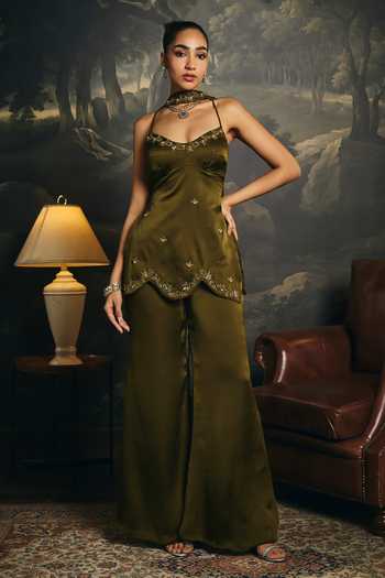 SAANJH BY LEA Chaaya Olive Embroidered Y2K Kurta Set 