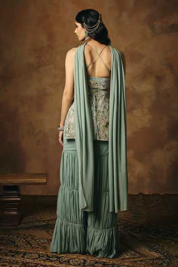 SAANJH BY LEA Indu Blue Embroidered Kurta Sharara Set 