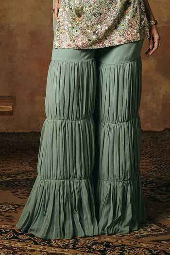Buy_SAANJH BY LEA_Blue Georgette Square Neck, Yes Indu Embroidered Kurta Sharara Set _Online_at_Aza_Fashions