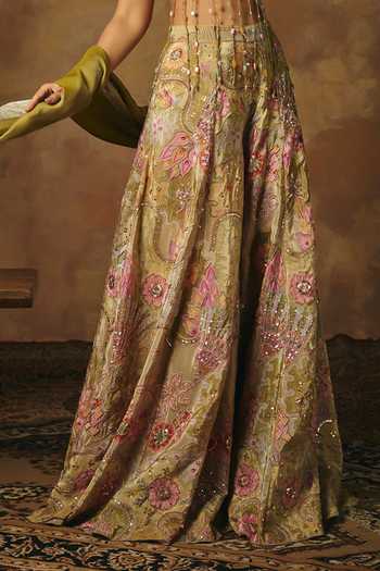 SAANJH BY LEA_Multi Color Tissue Scoop Neck, Yes Kalish Embroidered Gharara Set _at_Aza_Fashions