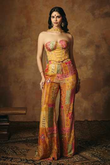 Buy_SAANJH BY LEA_Multi Color Embroidery Sweetheart Neck Hand Patchwork Corset _Online_at_Aza_Fashions