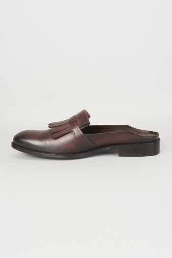 Salil Bhatia_Brown Espresso Leather Kiltie Mules _Online_at_Aza_Fashions