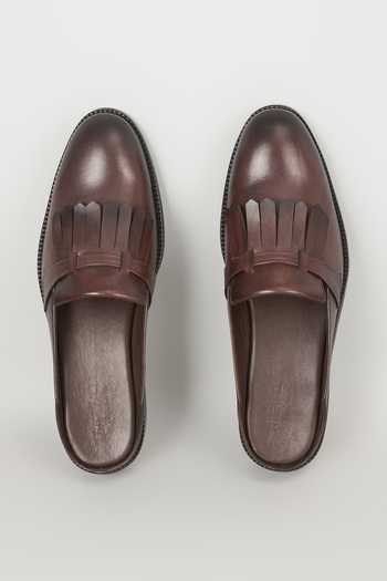 Salil Bhatia Espresso Leather Kiltie Mules