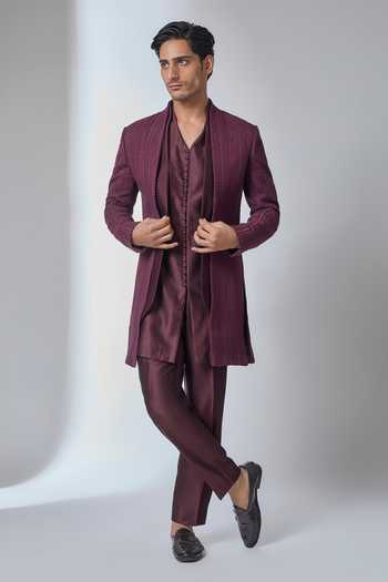 Salil Bhatia Embossed Threadwork Jacket & Kurta Set 