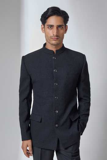 Buy_Salil Bhatia_Blue Jacquard Pattern Bandhgala _Online_at_Aza_Fashions