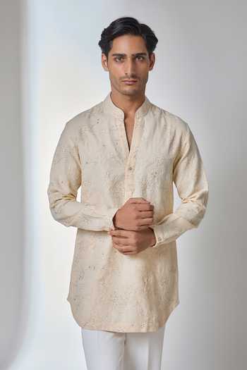 Buy Salil Bhatia Beige Cotton, Linen Dori Embellished Kurta Set Online at Aza Fashions Buy_Salil Bhatia_Beige Cotton, Linen Dori Embellished Kurta Set _Online_at_Aza_Fashions
