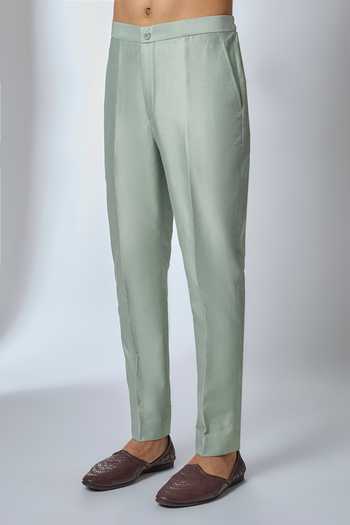 Salil Bhatia_Green Silk, Chanderi, Modal, Satin Embellished Sherwani Set _Online_at_Aza_Fashions
