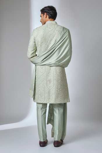 Salil Bhatia Silk Chanderi Embellished Sherwani Set 