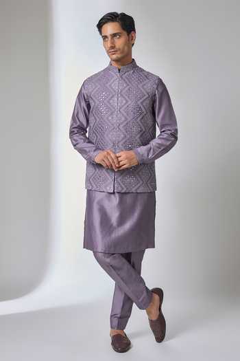 Salil Bhatia Mirror Work Nehru Jacket & Kurta Set 