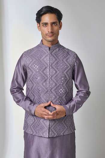 Salil Bhatia Mirror Work Nehru Jacket & Kurta Set 
