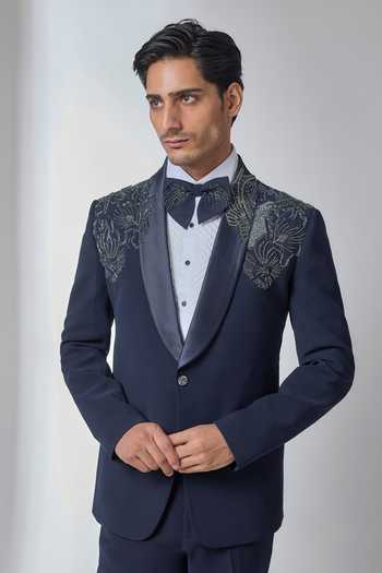 Buy Salil Bhatia Blue Sequins, Beads, Zari Pegasus Embroidered Tuxedo Set Online at Aza Fashions Buy_Salil Bhatia_Blue Sequins, Beads, Zari Pegasus Embroidered Tuxedo Set _Online_at_Aza_Fashions