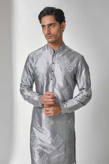Salil Bhatia Grey Silk Mirrorwork Kurta And Pant Set Online at Aza Fashions Salil Bhatia_Grey Silk Mirrorwork Kurta And Pant Set _Online_at_Aza_Fashions